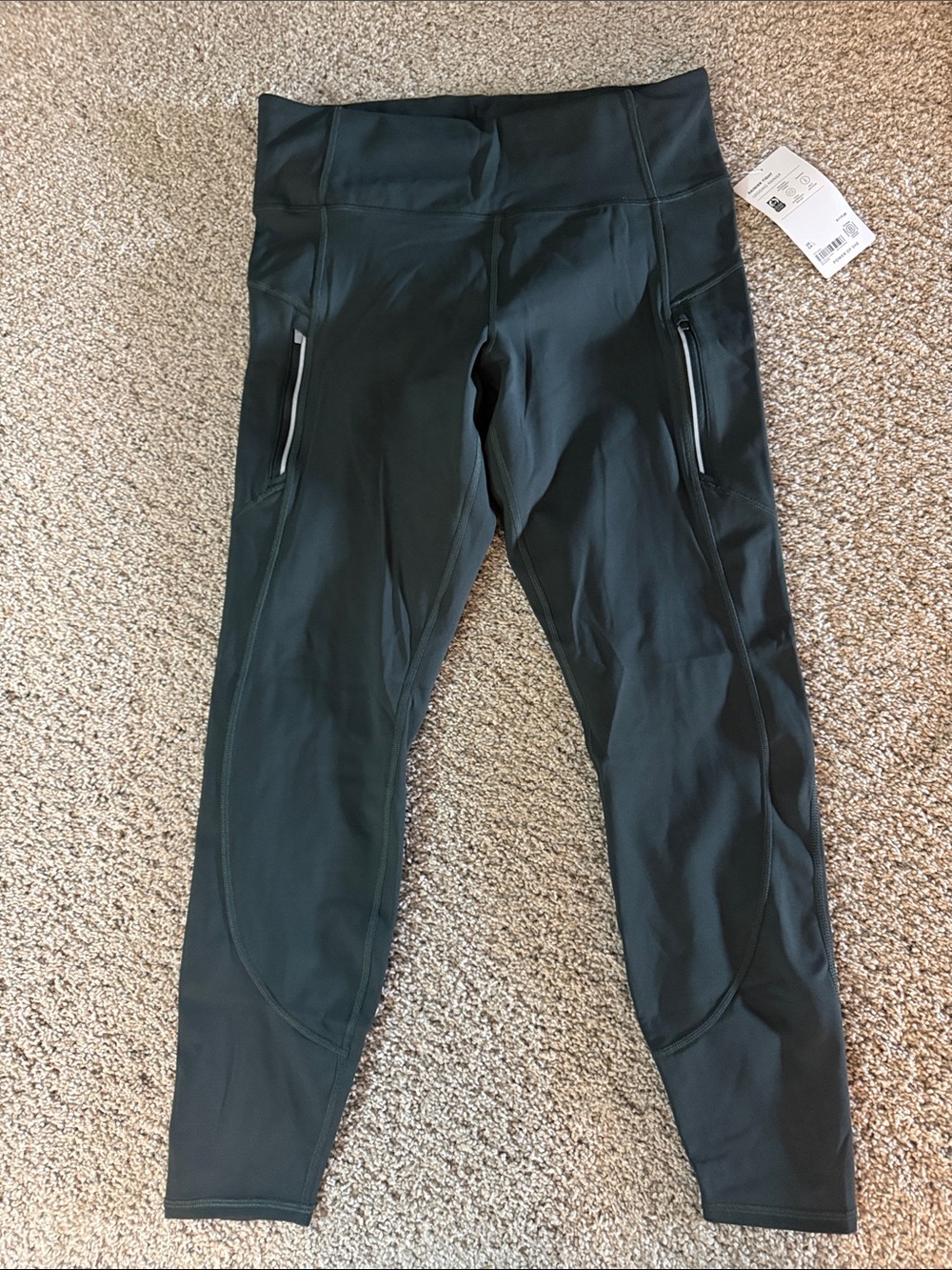 Green Performance High-Waist Leggings with Zip Pockets thermal